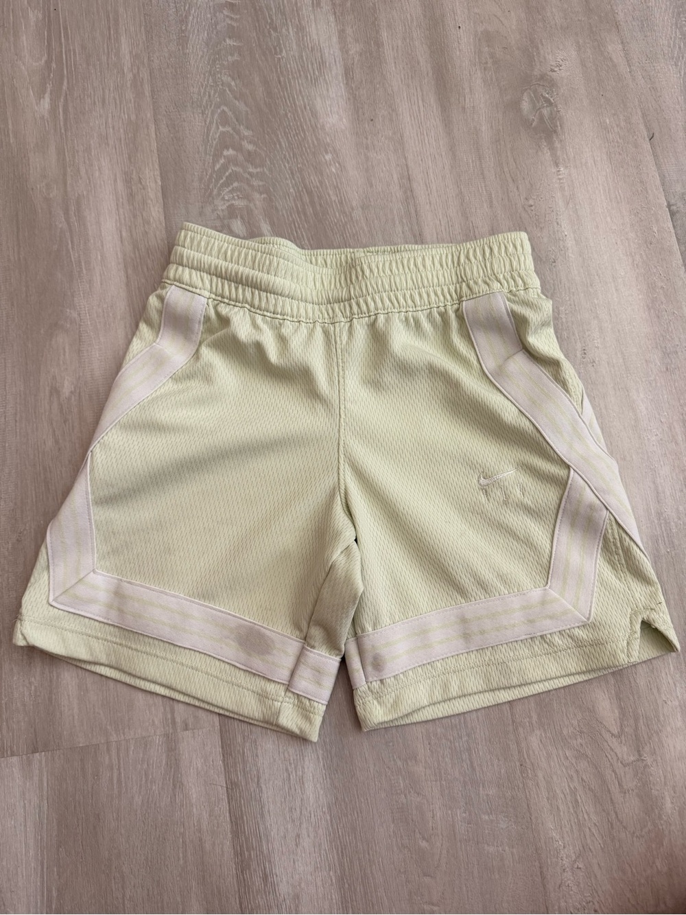 Light cucumber  green kids nike fly Athletic Shorts with White Trim